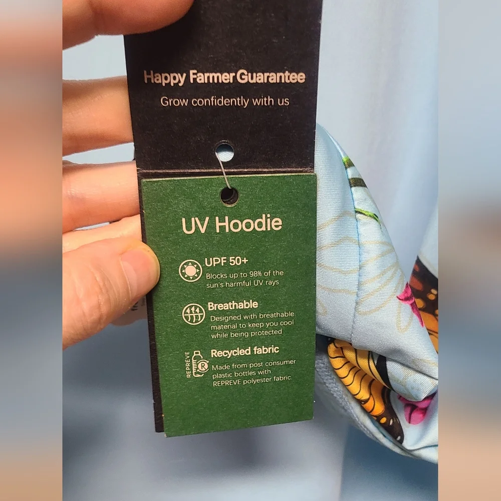 Light Blue UV Protection Hoodie Long Sleeve with Butterfly & Floral Sleeve Print - Picture 6 of 9